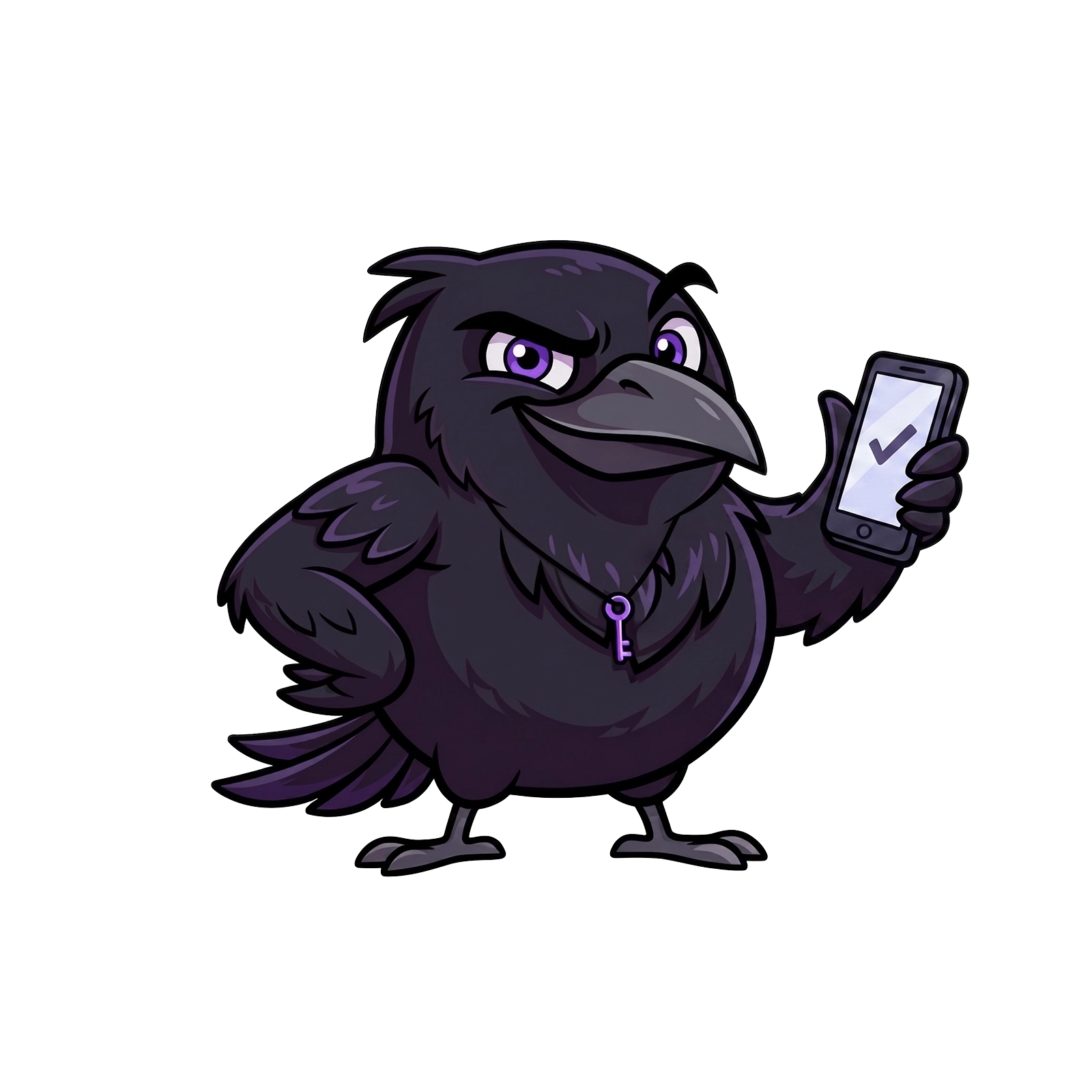 Маскот Raven VPN показывает телефон